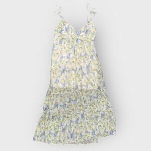 Abercrombie Green Maxi Dress XL Floral Tiered Strappy Resortwear